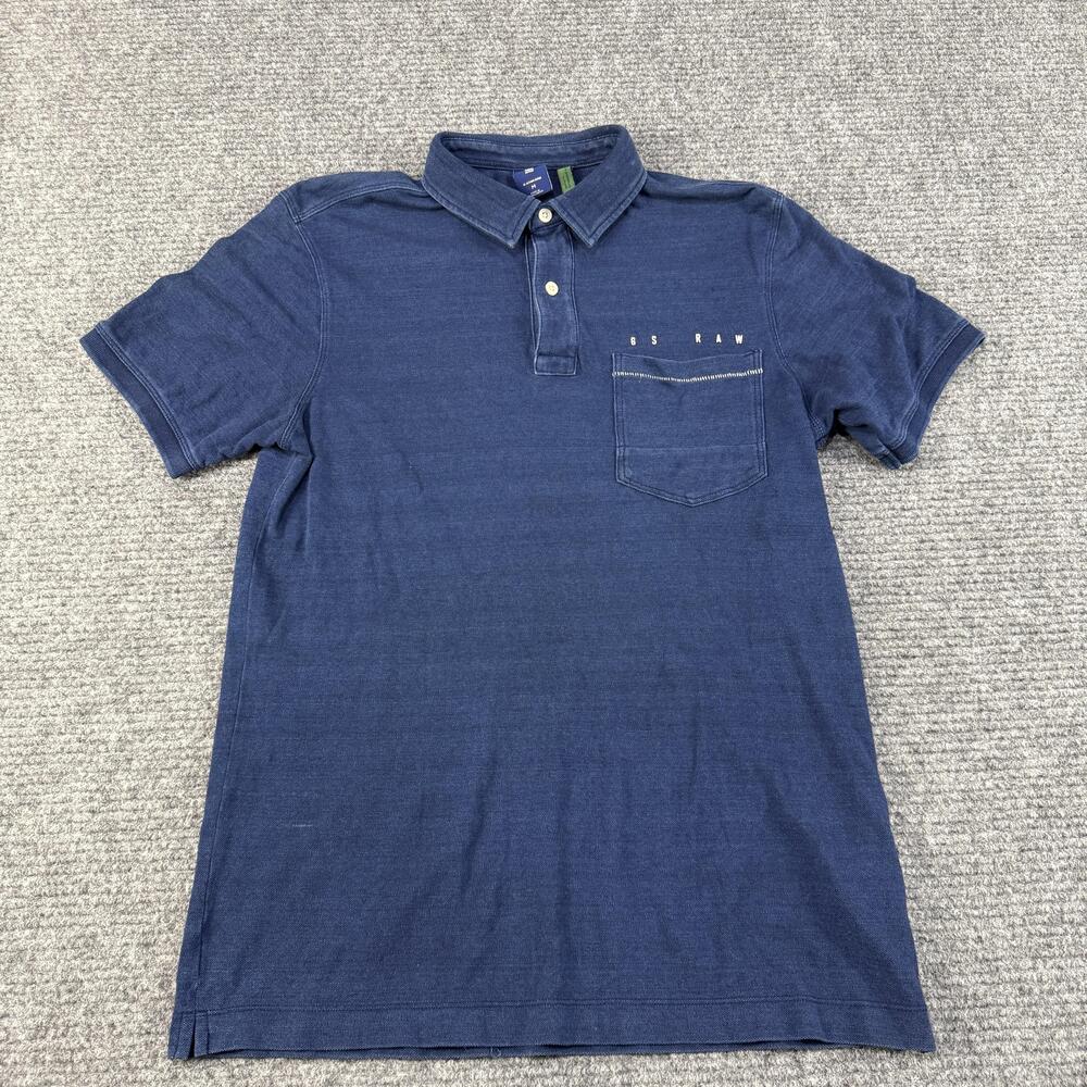 G-Star RAW Polo Shirt Mens Medium Blue Short Sleeve Point Collar Pocket Logo